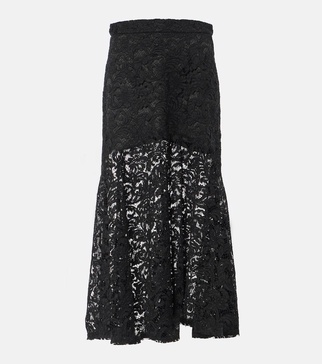 Cotton-blend lace maxi skirt