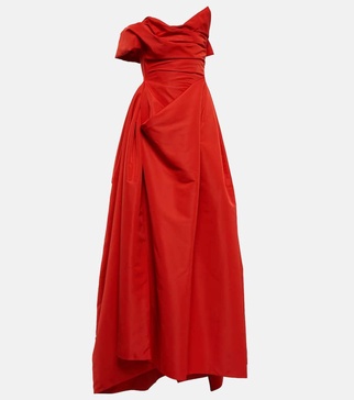 Draped off-shoulder satin gown