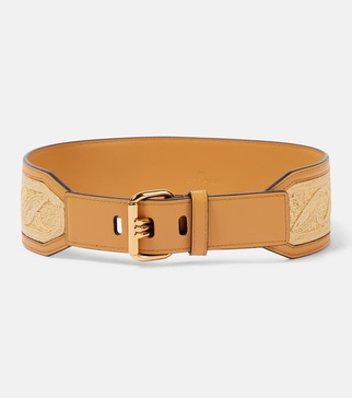 Leather-trimmed canvas belt