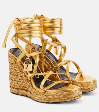 Padlock leather wedge sandals