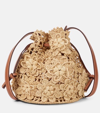 Floral raffia tote bag