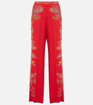 Floral silk crepe de chine palazzo pants