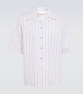 Striped cotton poplin bowling shirt