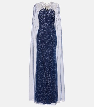 Embellished caped Mabel gown