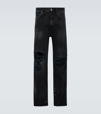 Distressed straight jeans