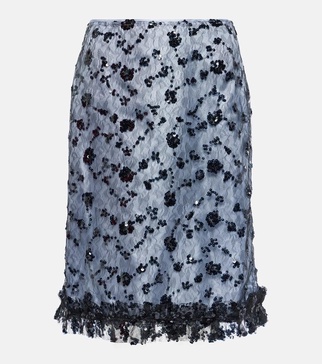 Sequined lace midi skirt