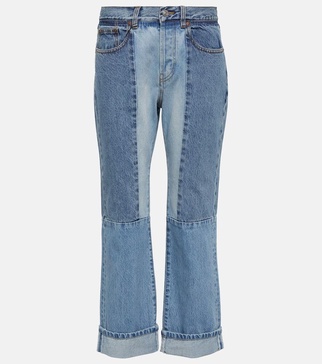 Paneled high-rise straight jeans