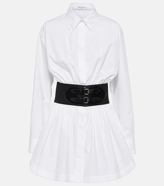 Belted cotton poplin shirt