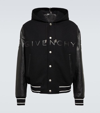 Logo leather-trimmed varsity jacket