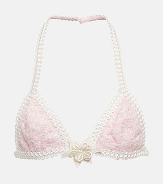 Embroidered cotton-blend Lurex® bra