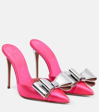 Pop-Bow embellished satin mules