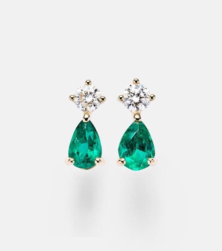 18kt gold earrings with emeralds and diamonds