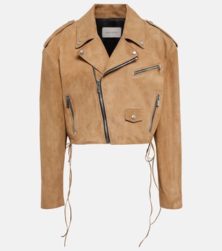 Cropped suede biker jacket