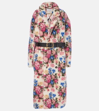 Belted floral teddy coat