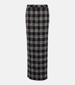 Checked lurex wool maxi skirt