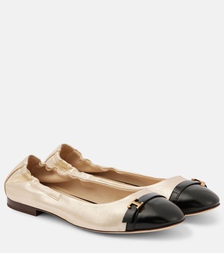 Metallic leather ballet flats