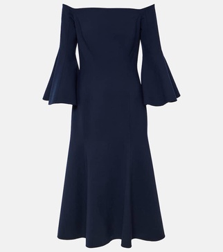 Off-shoulder wool-blend midi dress