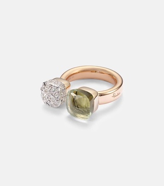 Nudo 18kt rose and white gold ring with diamonds and prasiolite 