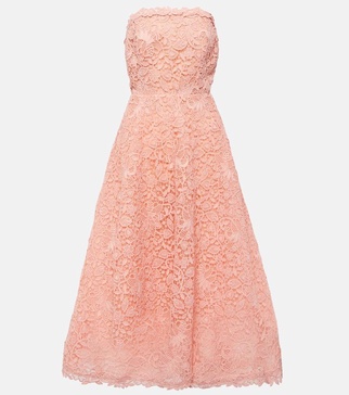 Strapless guipure lace midi dress