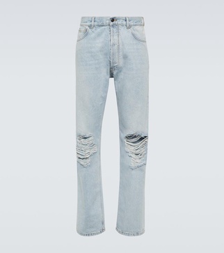 Burted distressed straight jeans