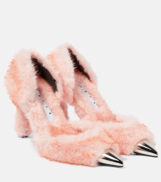 Dagger faux fur-trimmed pumps