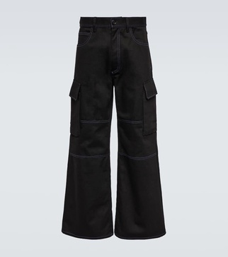 Wide-leg cotton gabardine cargo pants