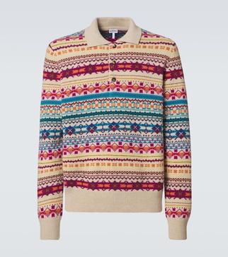 Wool jacquard polo sweater