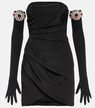 Moiré minidress and embellished gloves