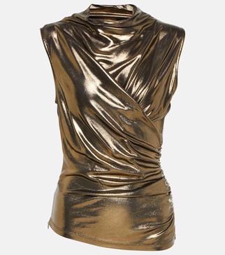 Draped metallic top