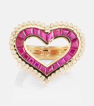 Love 18kt gold ring with diamonds and rubies