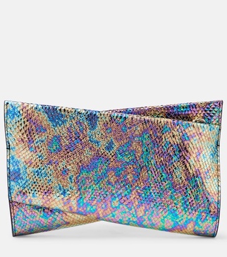 Loubitwist snake-effect leather clutch