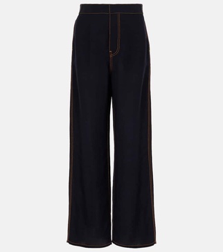 Tailored wool-blend georgette wide-leg pants