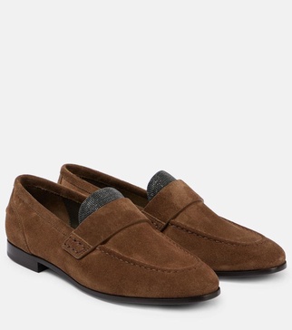 Monili-embellished suede loafers