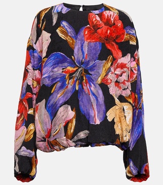 Floral silk-blend top