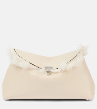 T-Lock shearling-lined leather clutch