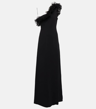 ruffled one-shoulder gown