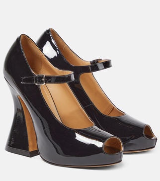 Patent leather peep-toe Mary Jane pumps