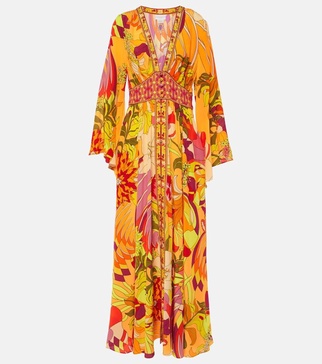 Embellished floral silk maxi dress