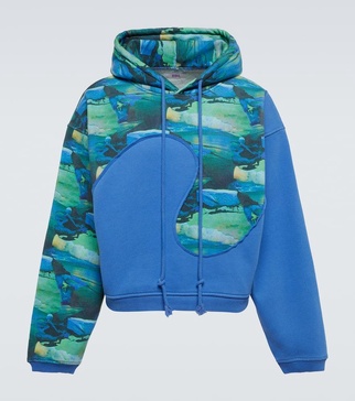 Printed cotton-blend hoodie