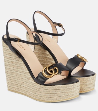 Leather espadrille wedge sandals