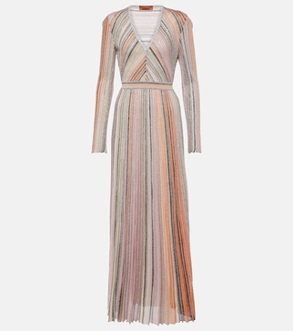 Pleated sequined lamé maxi dress