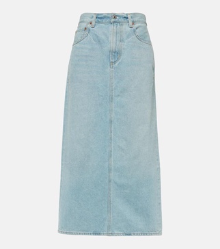 Verona mid-rise denim midi skirt