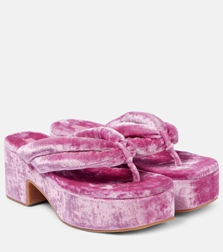 Velvet platform thong sandals