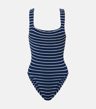 Square Neck striped swimsuit