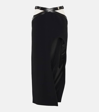 Leather-trimmed midi skirt