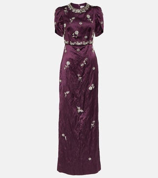 Embellished crinkled satin gown