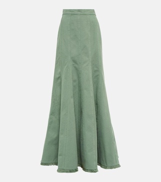 Flared high-rise cotton maxi skirt