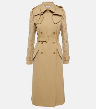 Broderie anglaise virgin wool trench coat