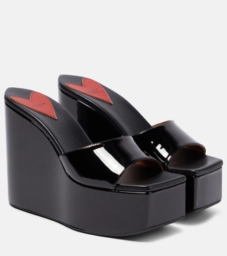 Patent leather platform wedge mules