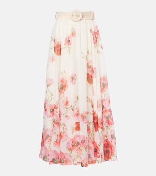 Lightburst floral cotton and silk maxi skirt